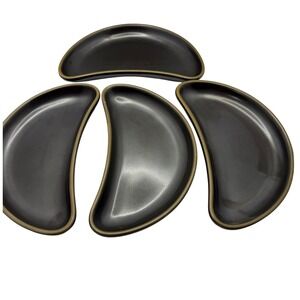 Vintage Rego Japan E263-44 Crescent Side Plates Matte Black Tan Rim Set of 4